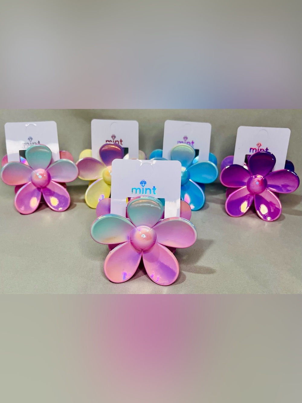 Mint Iridescent Flower Hair Clip - Pink
